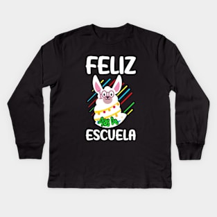 Llama Feliz 100 dias de escuela - 100 days of school Spanish Kids Long Sleeve T-Shirt